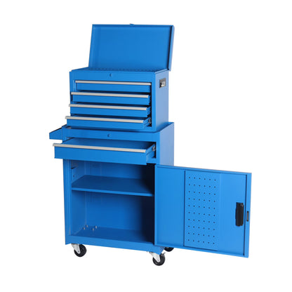 Rolling Tool Chest with 5 Drawers and Detachable Top Box Heavy Duty Steel Construction Lockable Wheels for Garage Workshop Storage Organization