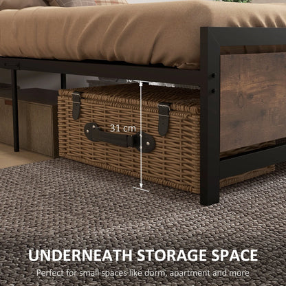 HomCom Full Platform Bed with Headboard & Footboard, Strong Metal Slat Support Bed Frame with Underbed Storage Space, No Box Spring Needed, 56.75" x 76.75" x 40.5"
