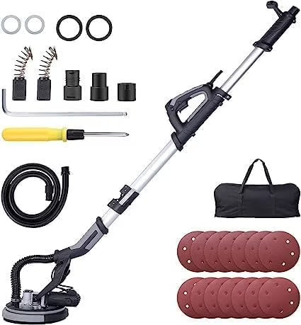 Danolapsi Drywall Sander,750W Electric Drywall Sander 7 Variable Speed 900-1800 RPM Sander with LED Light,Extendable Handle,Dust Hose,14 Pcs Sanding discs,Storage Bag