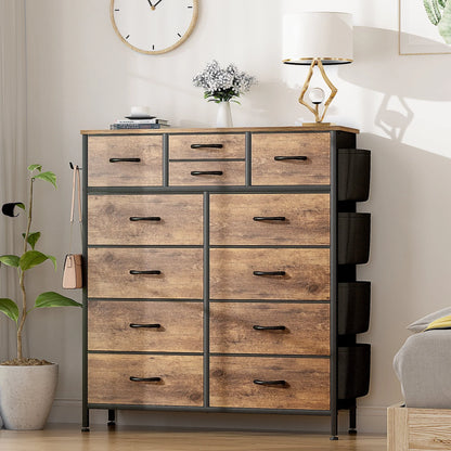 GIKPAL Dresser for Bedroom with 12 Drawer Tall Dresser Chest of Drawers Fabric Dressers Storage for Closet Living Room Hallway, Rustic Brown