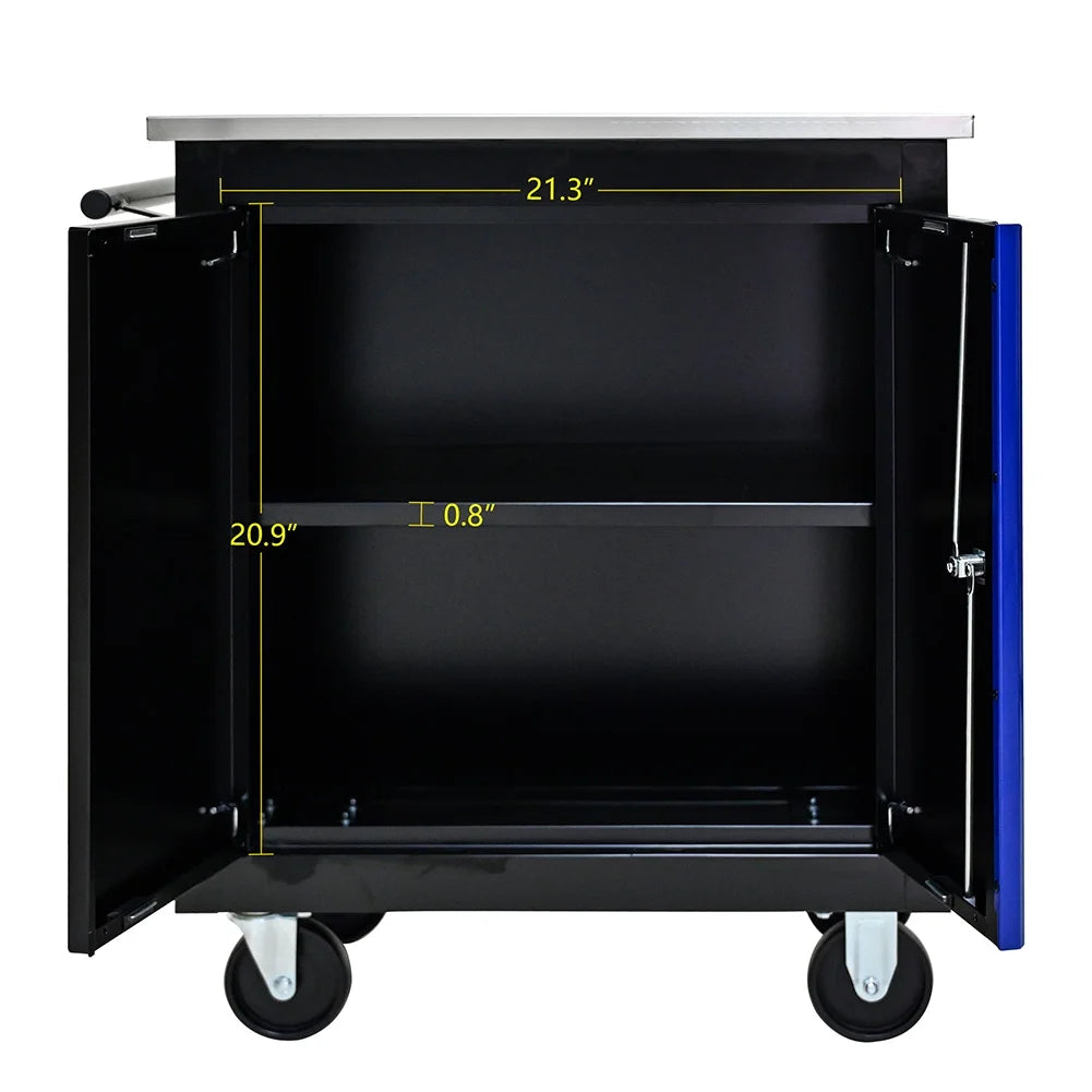 Huisuilinss Rolling Tool Chest,Tool Cart With 2 Drawers,Rolling Tool Storage Cabinet,Handle & Stainless Steel Countertop, 4 Wheels With 2 Parking Brakes, Lockable Tool Storage Cabinet
