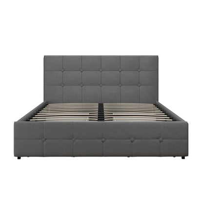 DHP Rose Tufted Upholstered Storage Bed Frame, Full, Gray Linen