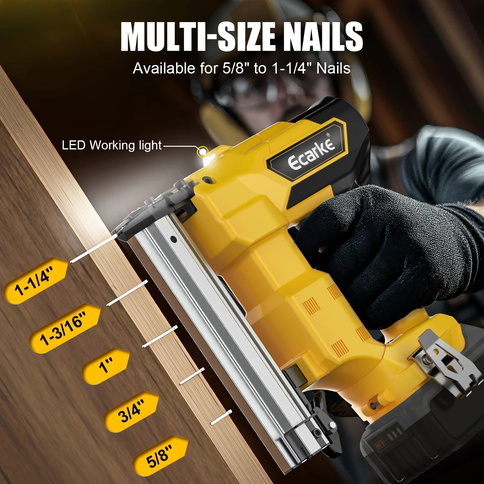 Cordless Brad Nailer Compatible with Dewalt 20V Battery: Brushless Electric Nail Gun with 1000 Nials - 2 Mode 18 Gauge Nail Gun,5/8 to 1-1/4 Inch for Upholstery Woodworking Carpentry(Tool Only)
