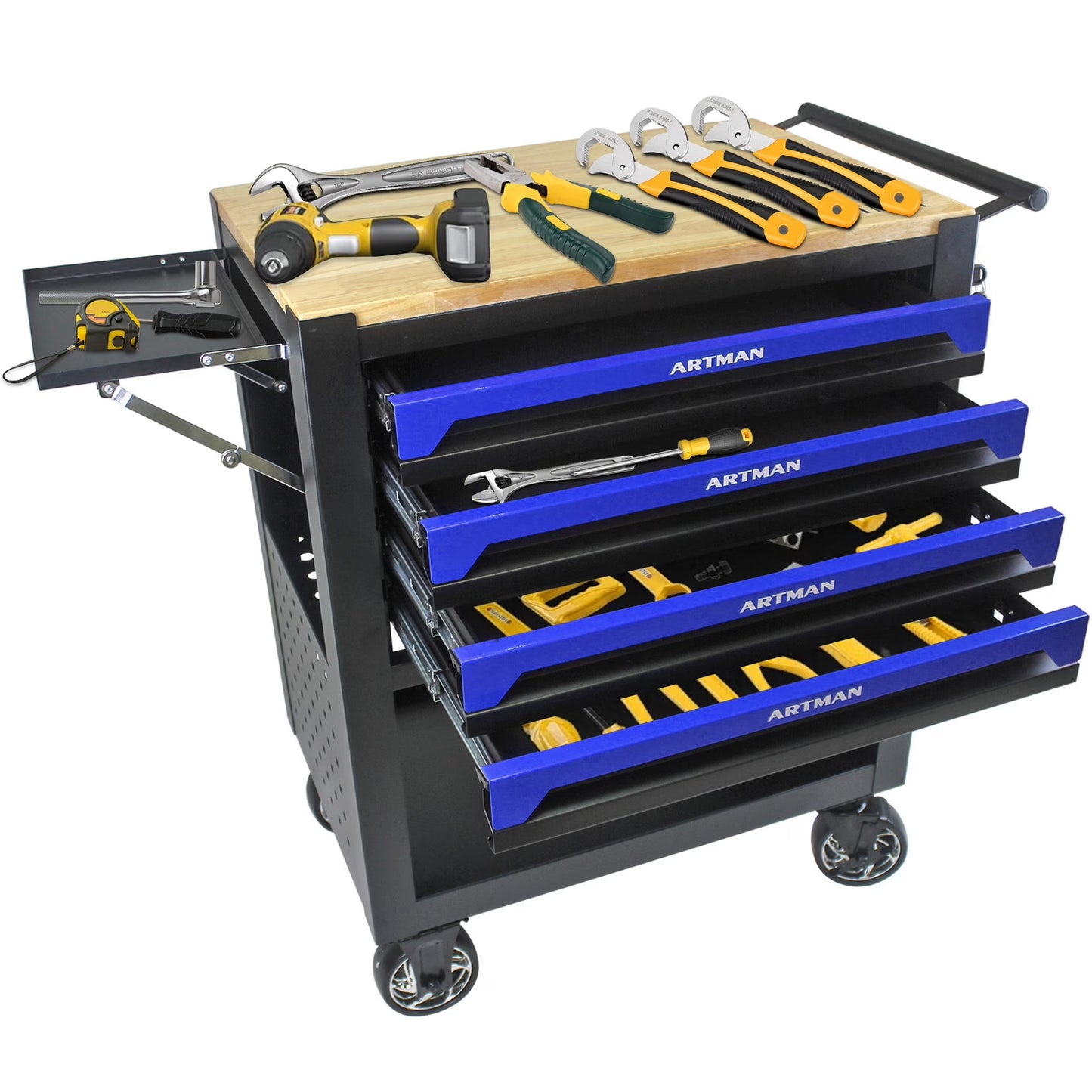 Aukfa 30 inch Mechanic's Tool Cart, 700 LB Capacity 4-Drawer Tool Chest on Wheels for Garage, Black