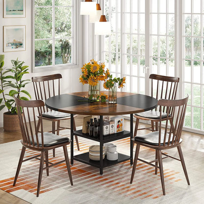 Tribesigns Round Dining Table for 4, 47" Kitchen Table Small Dinner Table with Storage Shelf, Rustic Brown & Black