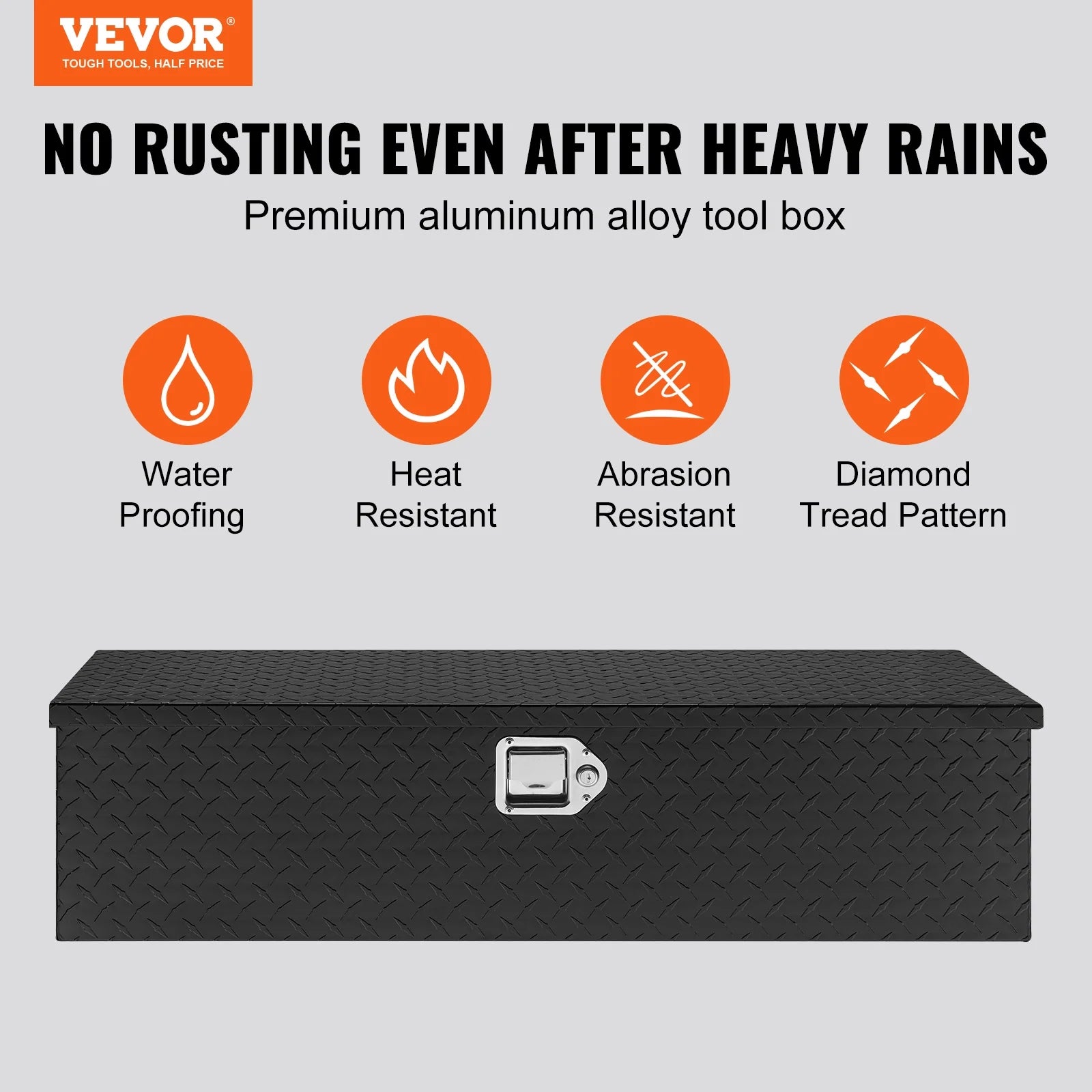VEVOR Heavy Duty Aluminum Truck Bed Tool Box, Diamond Plate Tool Box with Side Handle and Lock Keys,Storage Tool Box Chest Box Organizer for Pickup,Truck Bed, RV, Trailer,39"x13"x10",Black