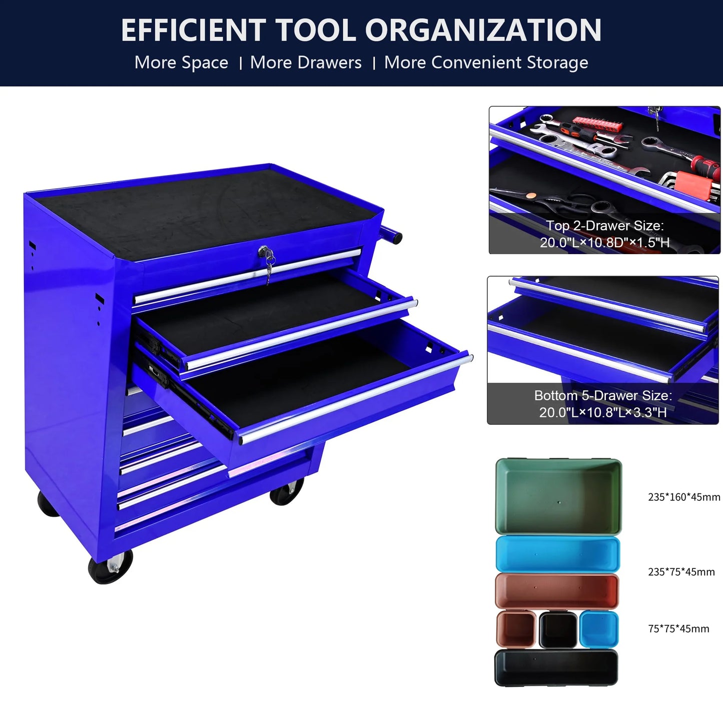 7 Drawer Tool Chest with Wheels,Metal Locking Rolling Tool Box with Tool Organizer Trays for Tool Storage Organizer,Portable Standing Mechanic Toolbox for Garage,30 in Tall Tool Cabinet