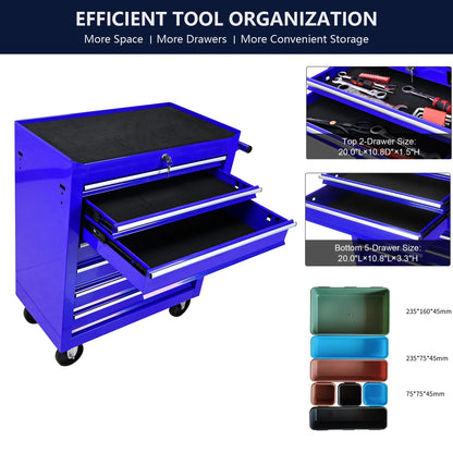 7 Drawer Tool Chest with Wheels,Metal Locking Rolling Tool Box with Tool Organizer Trays for Tool Storage Organizer,Portable Standing Mechanic Toolbox for Garage,30 in Tall Tool Cabinet