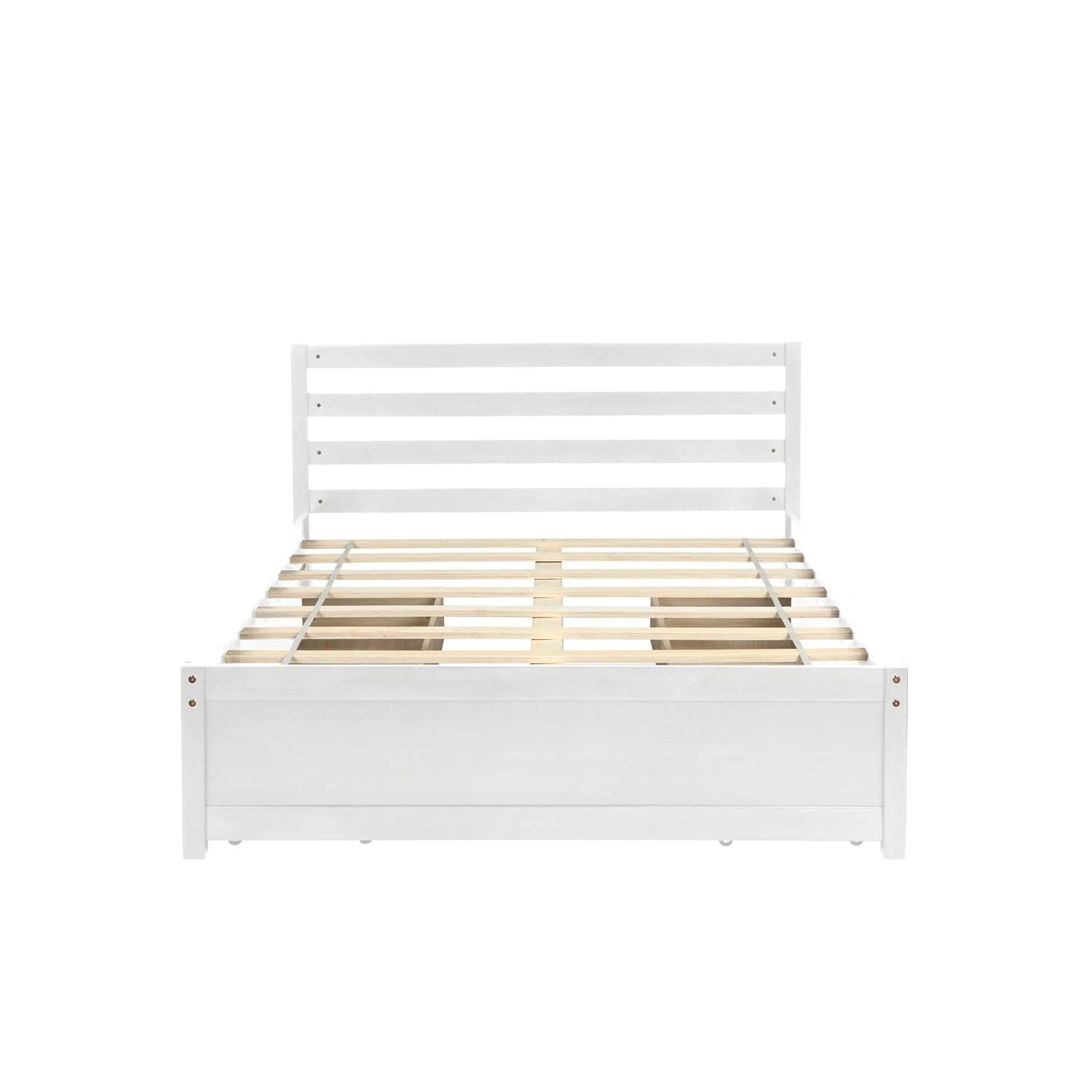 Full Size Platform Bed with 4 Storage Drawers, Solid Wood Bed Frame with Headboard and Slat Support, Storage Bed Frame for Kids Adults Bedroom, Easy Assembly, White