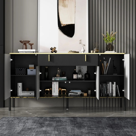 FUFU& GAGA Modern 4 Doors Buffet Cabinet with Storage Drawer, Accent Table Sideboard Furniture with Pop-up Door for Living Room Kitchen Dining Entryway Hallway, Black