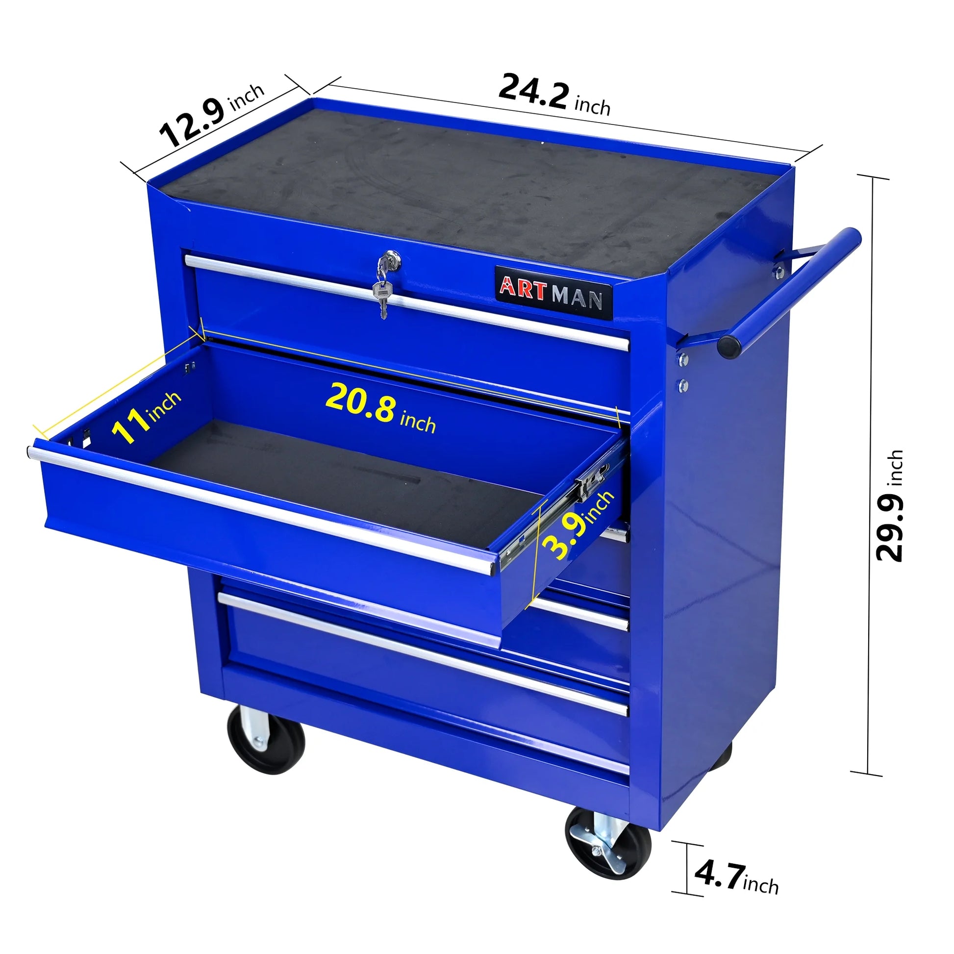 NIGSQJB 5 Large Drawers Tool Cart on Wheels, 29.9"H Rolling Tool Chest Tool Storage Box, Drawers Rolling Tool Trolley Organizer Tool Case for Garage, Warehouse, Workshop and Repair Shop, Blue