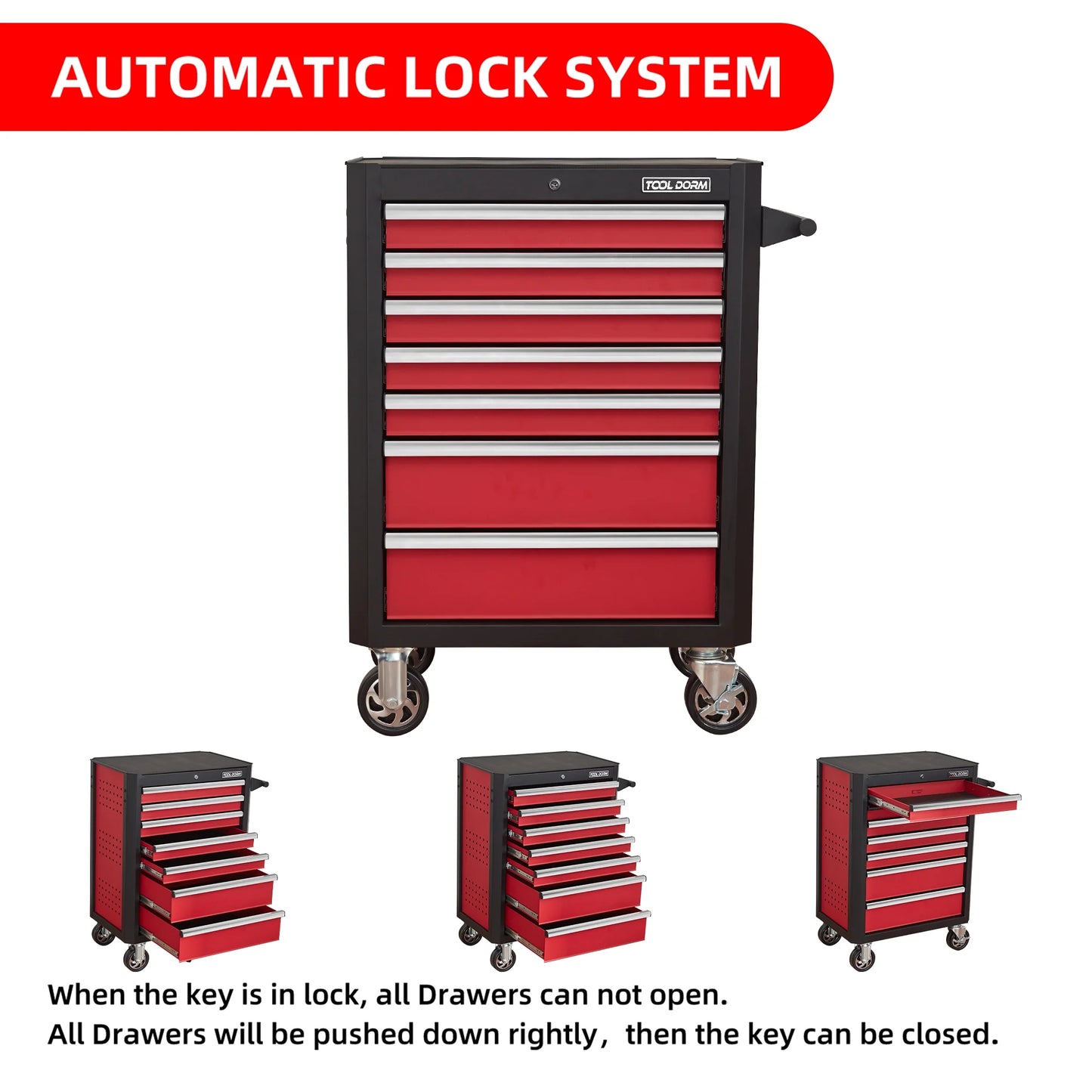 28inchTool Cabinets Rolling Toolbox with 7 Drawers, Metal Tool Chest with Wheels, Tool Cart for Garage, Warehouse, Repair Shop, Workshop
