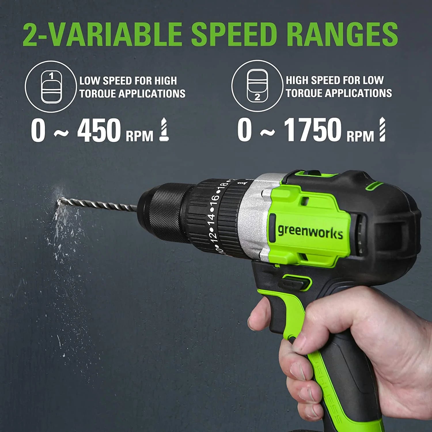 Greenworks 24V 1/2" Cordless Brushless Hammer Drill Kit + 2Ah Battery & Charger 3706602