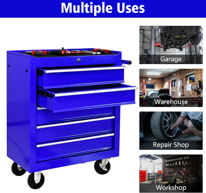 DSstyles Tool Chests, 5-Drawer Rolling Tool Storage Cabinet with Detachable Tray, Multi-Functional Handles, Adjustable Shelves, Secure Locking System, Heavy-Duty Wheels, Ideal for Garage, Workshop
