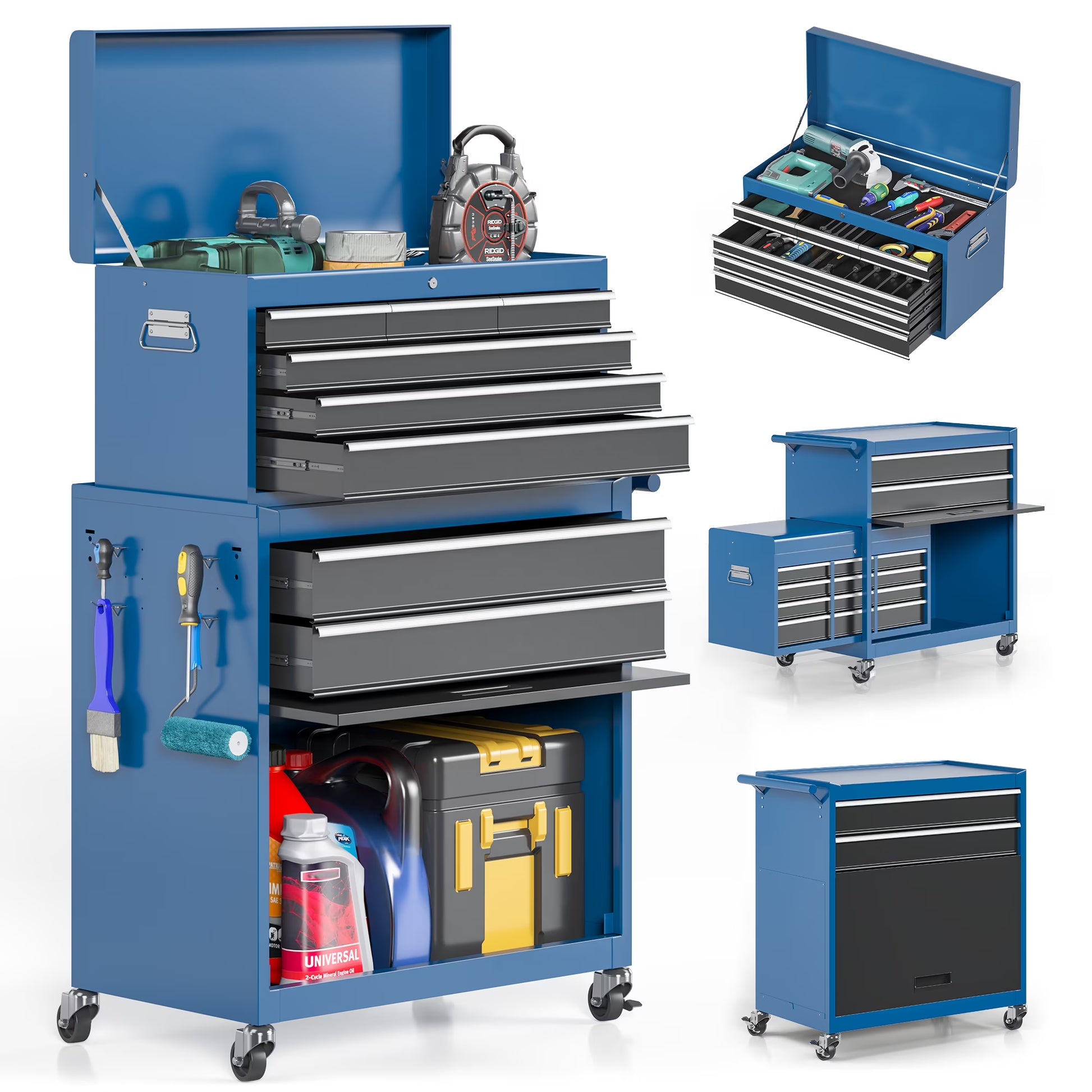 MUCHANT 5-Drawer Rolling Tool Chest, 2-in-1 Tool Box& Cabinet with Wheels, Drawers and Removable Top Tool Box for Garage, Warehouse, Workshop, Repair Shop, Black