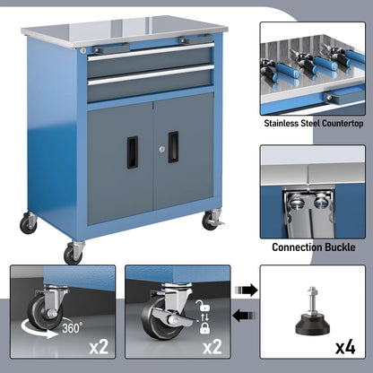 8-Drawer Rolling Tool Chest with Stainless Top & Sliding Drawers - Heavy-Duty Garage Workbench with Wheels