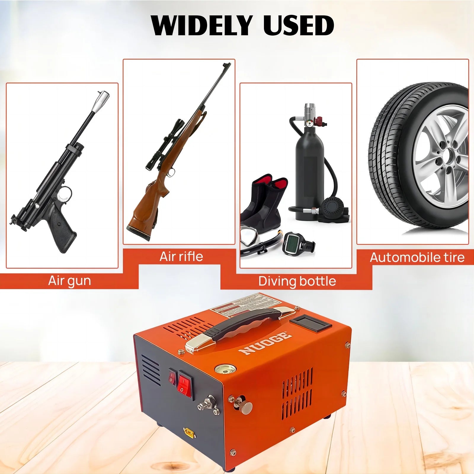 NUOGE Pcp Air Compressor,4500Psi 30Mpa Powered by Car 12V DC or Home 110V AC W/Converter