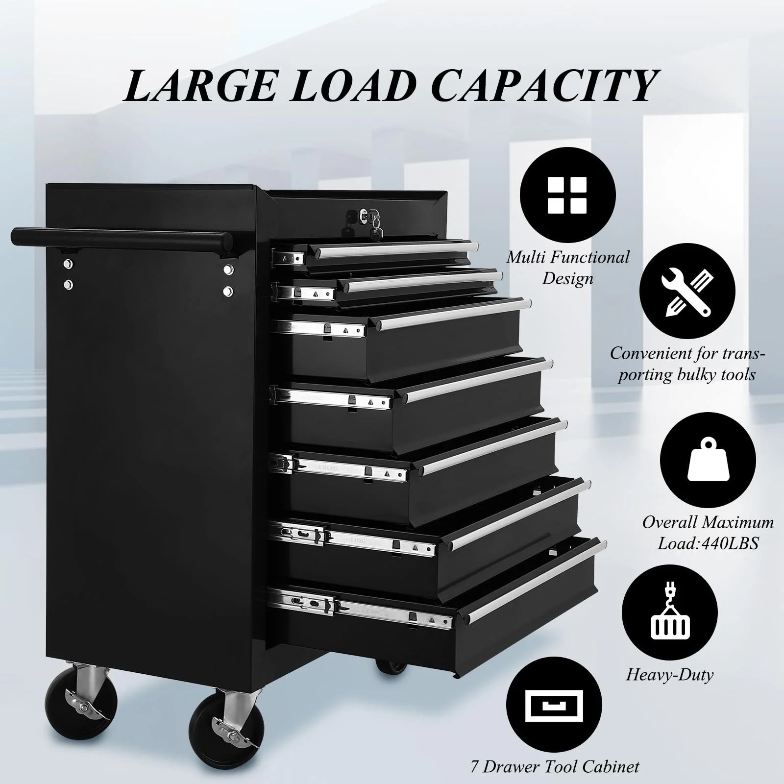 Pinypikaka 7 Drawer Rolling Tool Chest on Wheels, Lockable Tool Box, Removable Storage Case for Garage, Workshop and Craftsmen