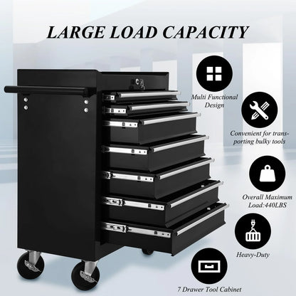 Pinypikaka 7 Drawer Rolling Tool Chest on Wheels, Lockable Tool Box, Removable Storage Case for Garage, Workshop and Craftsmen