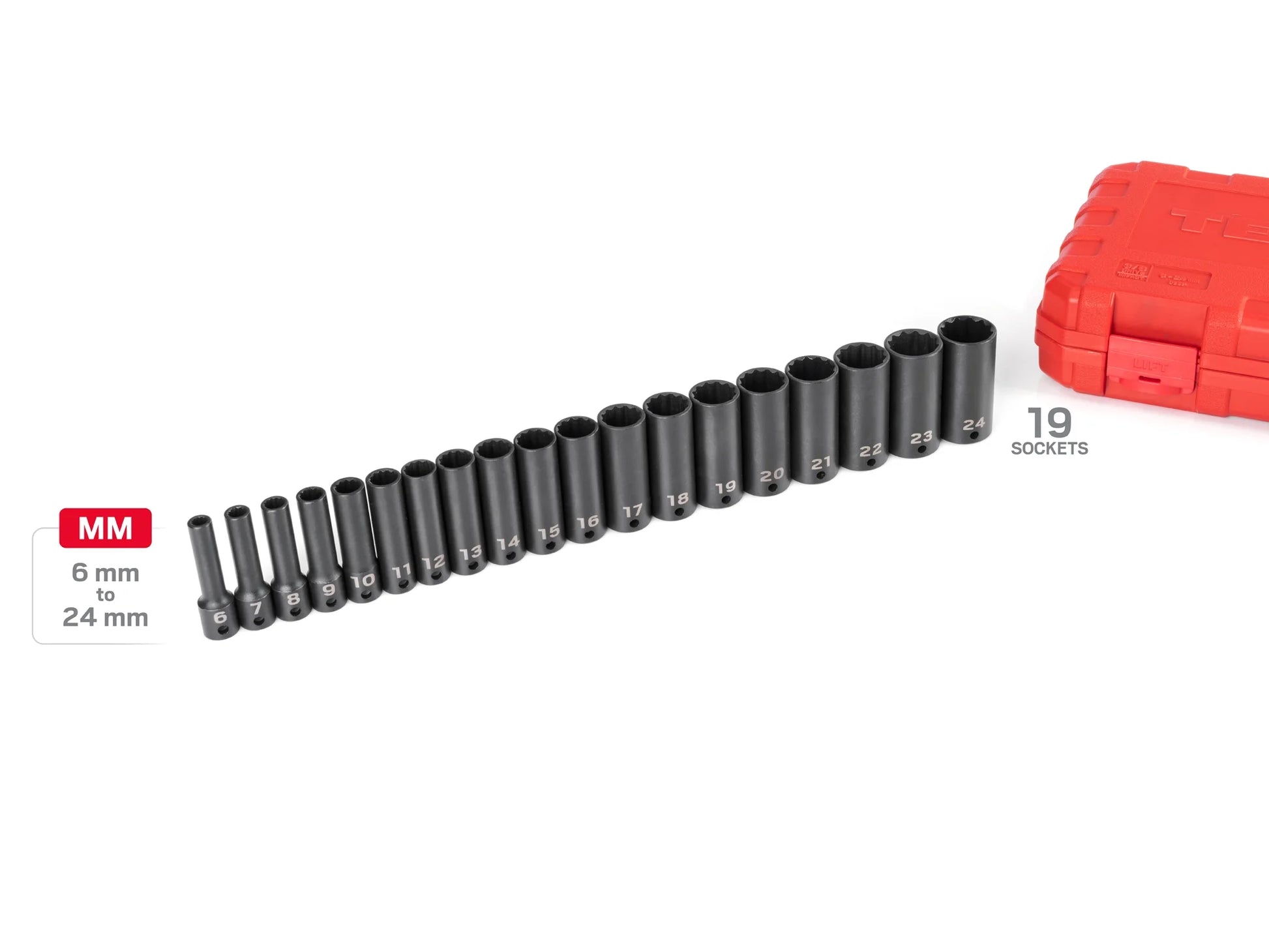 TEKTON 3/8 Inch Drive Deep 12-Point Impact Socket Set, 19-Piece (6 - 24 mm) | SID91307