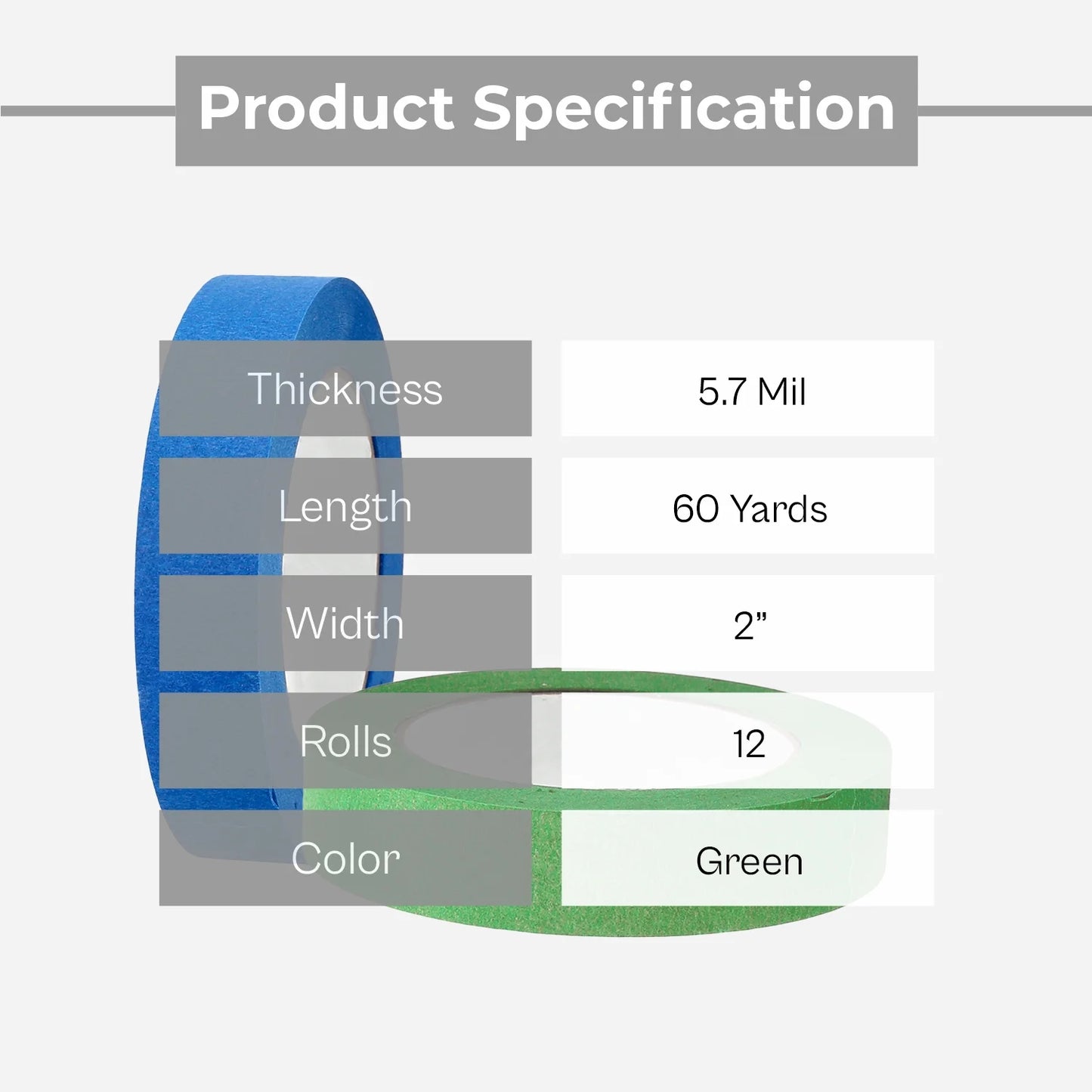 Shield Tape 12 Rolls - 5.7 Mil - Multipurpose Painters Masking Tape Withstands Paint Splashes, High Performance Acrylic Adhesive, Strong & Durable, 2" x 60 Yards, Green