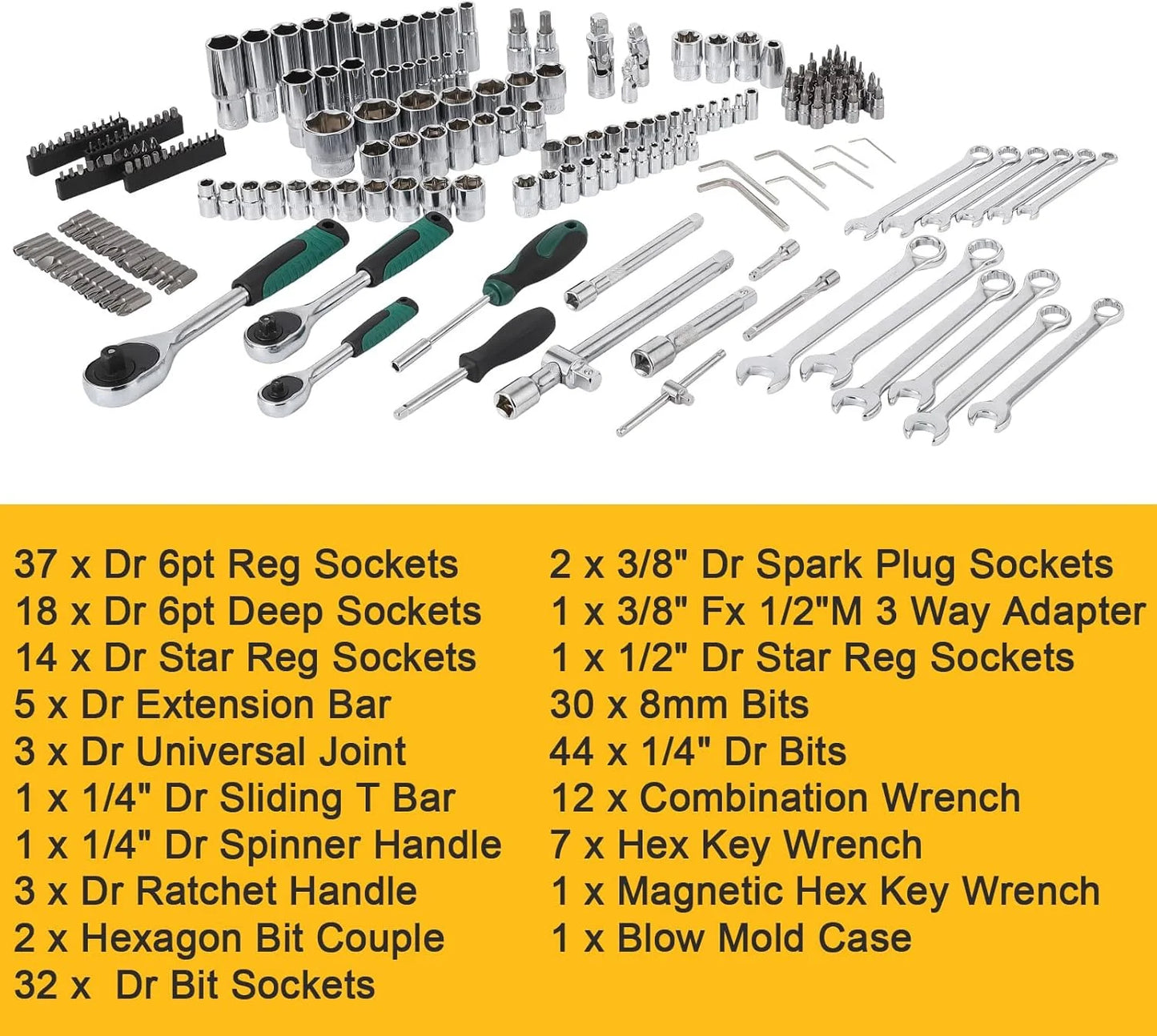 216 Pcs Tool Set, Professional Mechanic Tool Kit and Sockets Wrenches Set with Storage Box, Metric and Sae, Portable Drill Set for Diy, Home Maintenance, Workshops