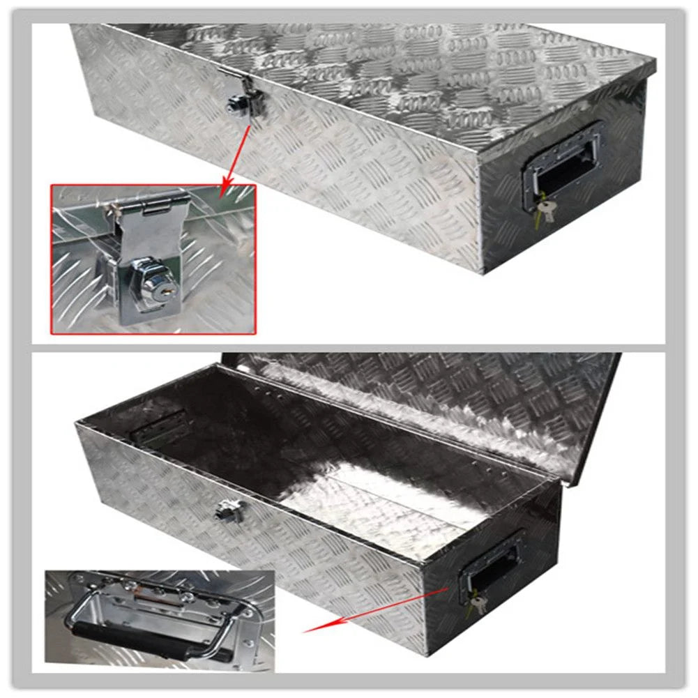 30 Trailer Tongue Tool Box Diamond Tread Aluminum Heavy Duty Truck Pick Up Underbody Flatbed RV Storage Organizer Handling Tools Weather Resistant w/Lock Sliver