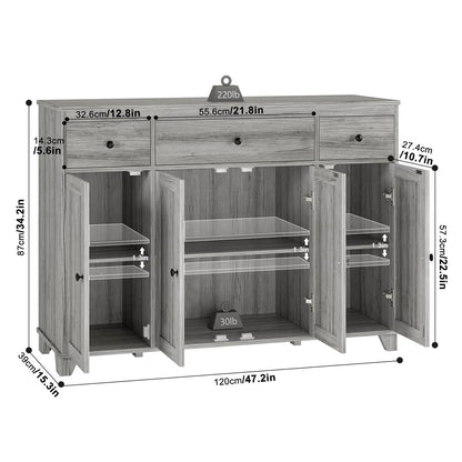 Homfa Buffet Sideboard, Wooden Storage Cabinet with Drawers & Doors, Wide Buffet Cabinet for Dining Room, Gray