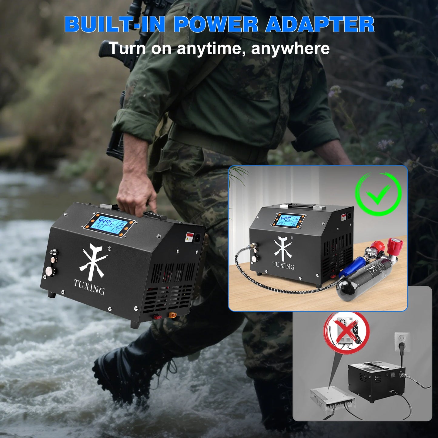 TUDIVING PCP Air Compressor LCD Display 4500Psi Built-in Converter Auto-Stop Portable Air Pump 110V