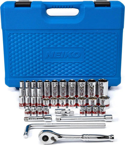Neiko 02513A 3/8-Inch-Drive Ratchet and Socket Set, 53-Piece, Standard and Deep SAE Sizes 5/16" to 7/8", Made with CrV Steel