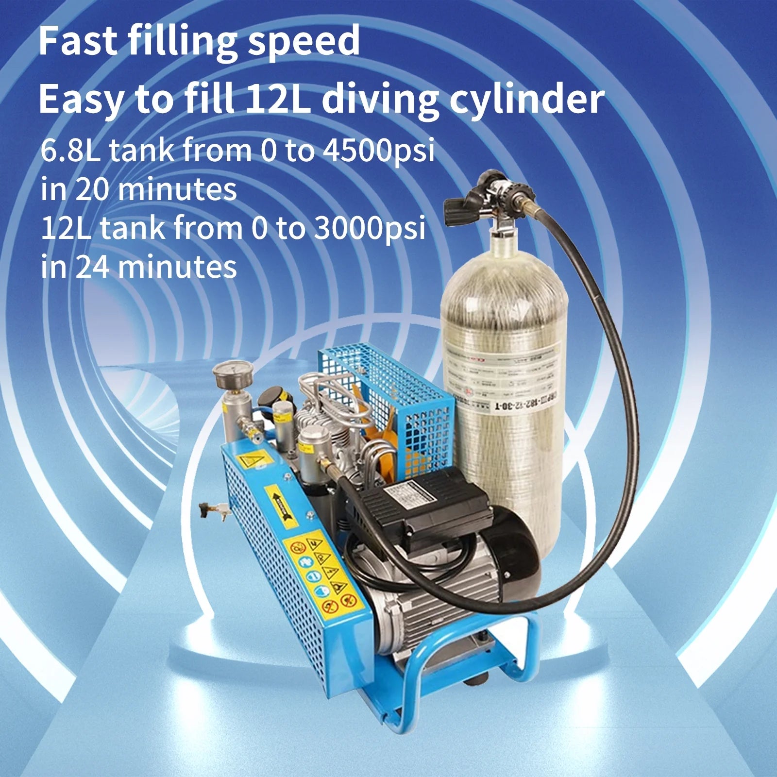 TUDIVING PCP Air Compressor, 4500psi/300bar High Pressure Auto stop Air Pump, 100L/min Air Flow Diving Compressor, Built-in filter for Scuba Tank Paintball, 110V