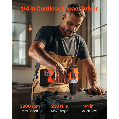 KFFKFF Instrument Set, Cordless 20V Maximum 2-Instrument Set, Incorporating 1/2 inch Impact Drill and 1/4 inch Impact Driver, Compact Wireless Power Instrument Set with 4.0 Ah Batteries, Bolts