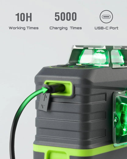 Laser Level 3x360? LASGOO with Remote Control, 2 Rechargeable Batteries, 100FT Range, 360? Magnetic Rotating Stand, IP54, 3Ds