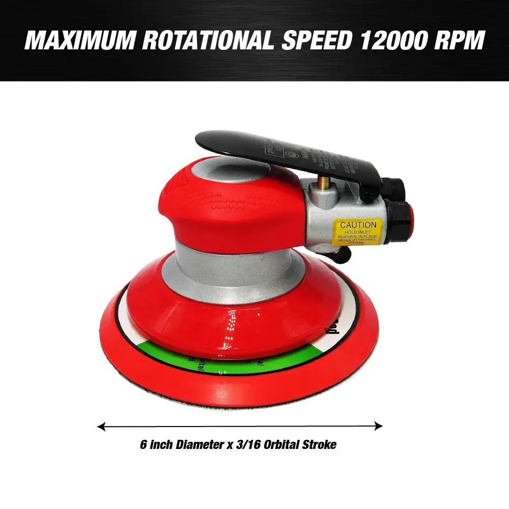 MAXX PROS Random Orbital Sander - Pneumatic Palm Sander - 6? x 3/16? Diam. Orbit - Hook and Loop Pad