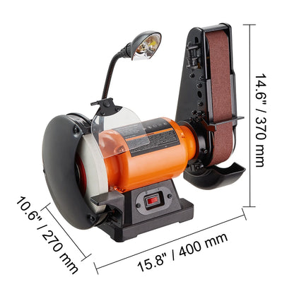 KFFKFF 8" Bench Grinder & 2x28" Belt Sander Combination, Equipped with 2.5A Induction Motor for Metal Sharpening and Grinding
