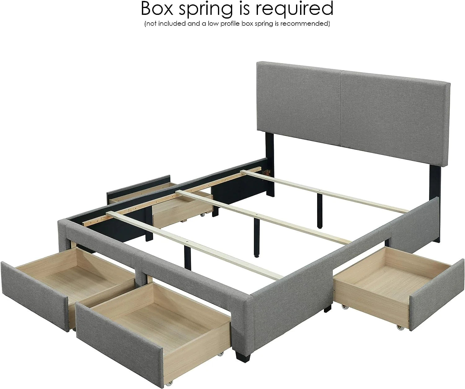 DG Casa Kelly Upholstered Panel Bed Frame with Storage, Queen Size, Gray