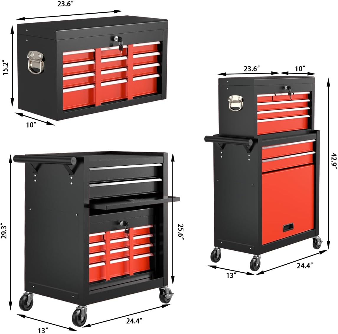 8-Drawer High Capacity Rolling Tool Chest, Removable Cabinet Storage Tool Box with Wheels and Drawers, Detachable Toolbox with Lock for Workshop Mechanics Garage