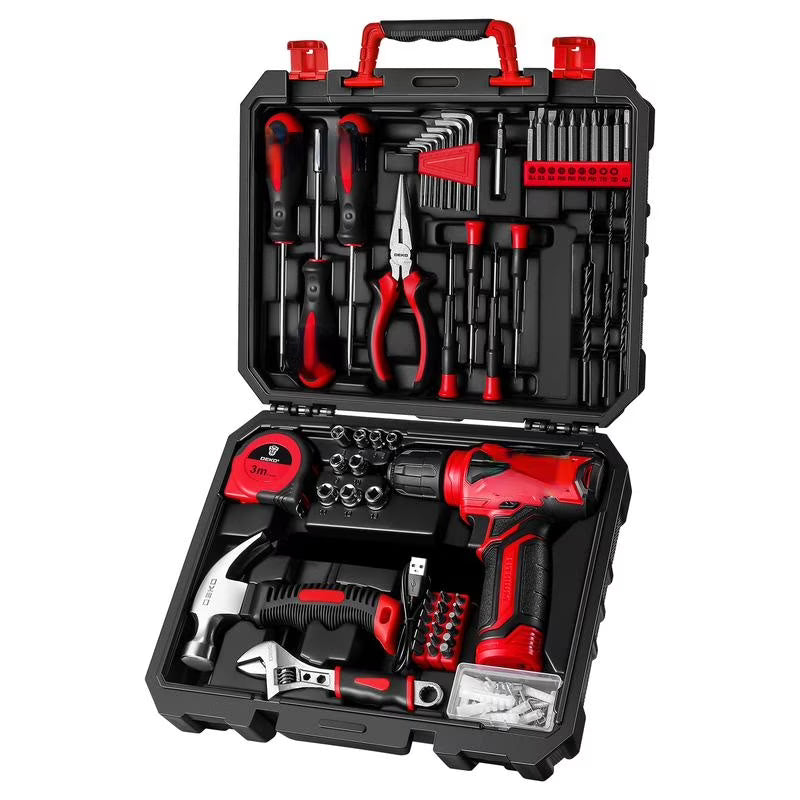 126-Piece Pink Household Tool Set with 8V Cordless Drill, Rechargeable Battery, All-in-One Compact Tools kit, Perfect , Ideal for Home Repairs & DIY Projects