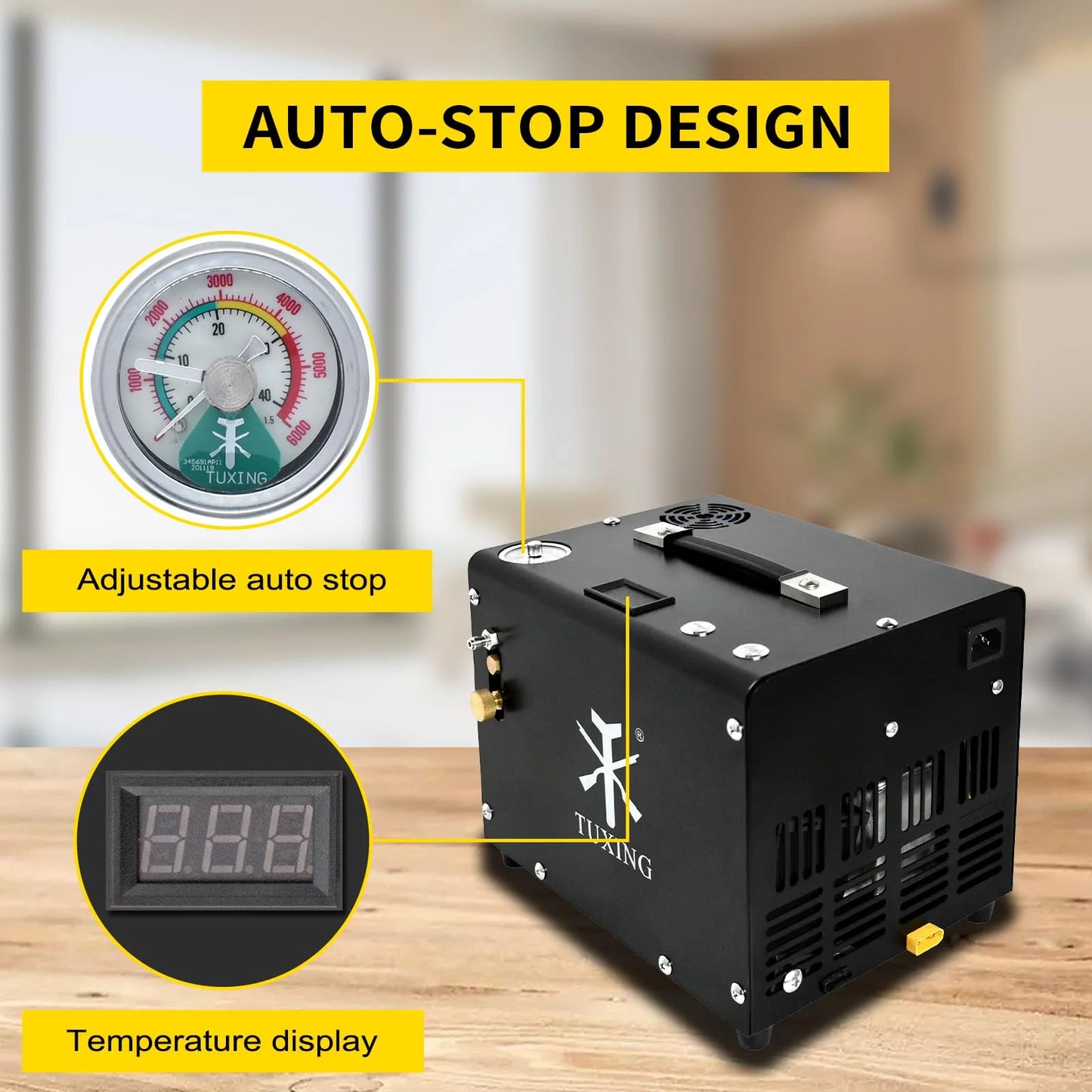 TUXING 4500Psi PCP Air Compressor,Auto-Stop,Oil/Water-Free, High Pressure Air Compressor for Paintball Tank Pump