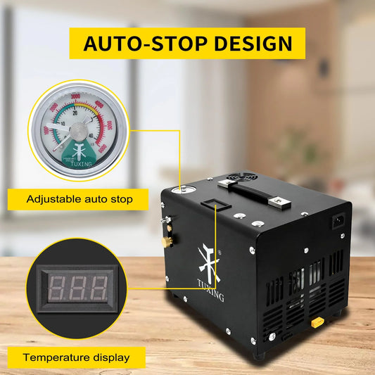 TUXING 4500Psi PCP Air Compressor,Auto-Stop,Oil/Water-Free, High Pressure Air Compressor for Paintball Tank Pump