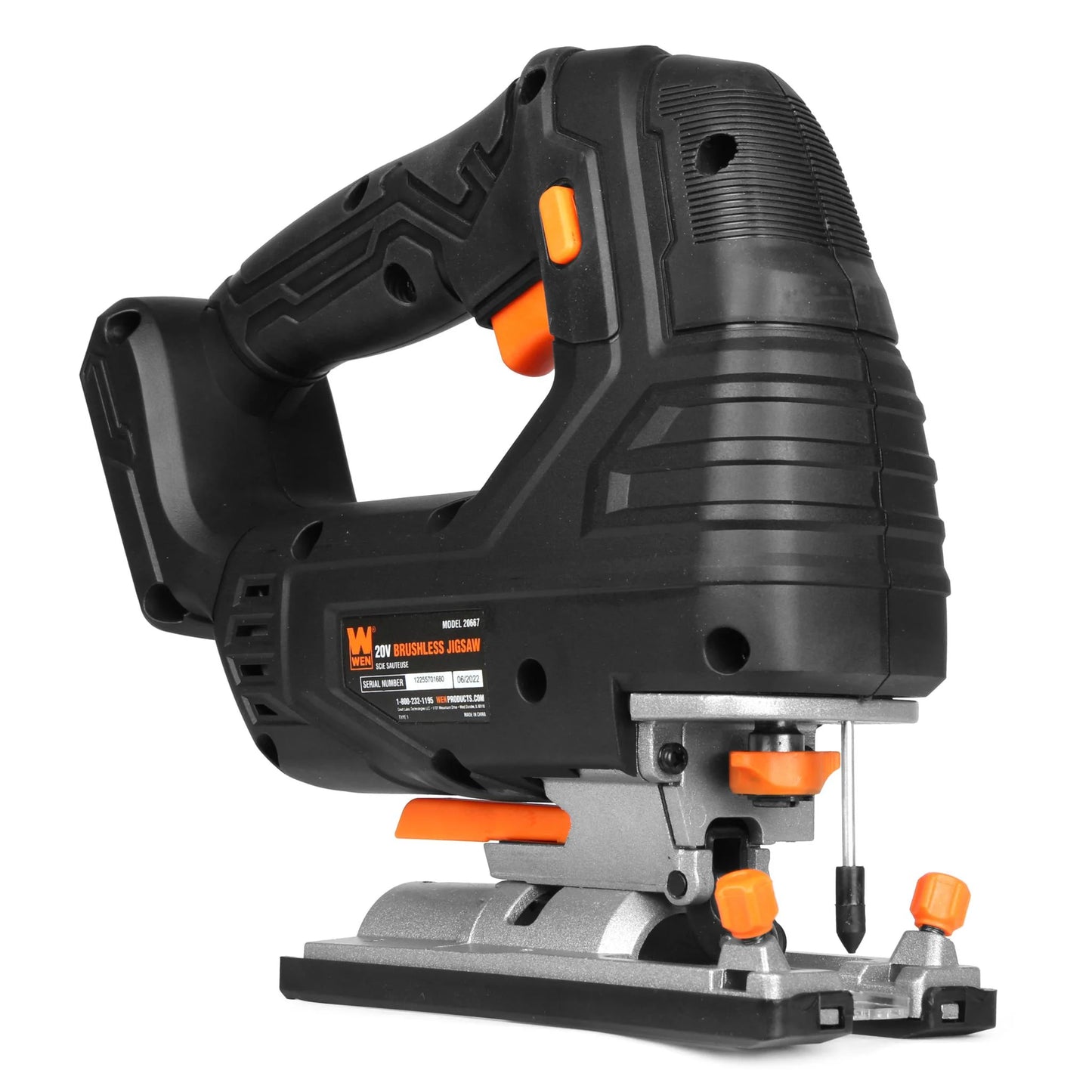 WEN 20V Max Cordless Brushless Jigsaw with 4.0 Ah Lithium Ion Battery and Charger