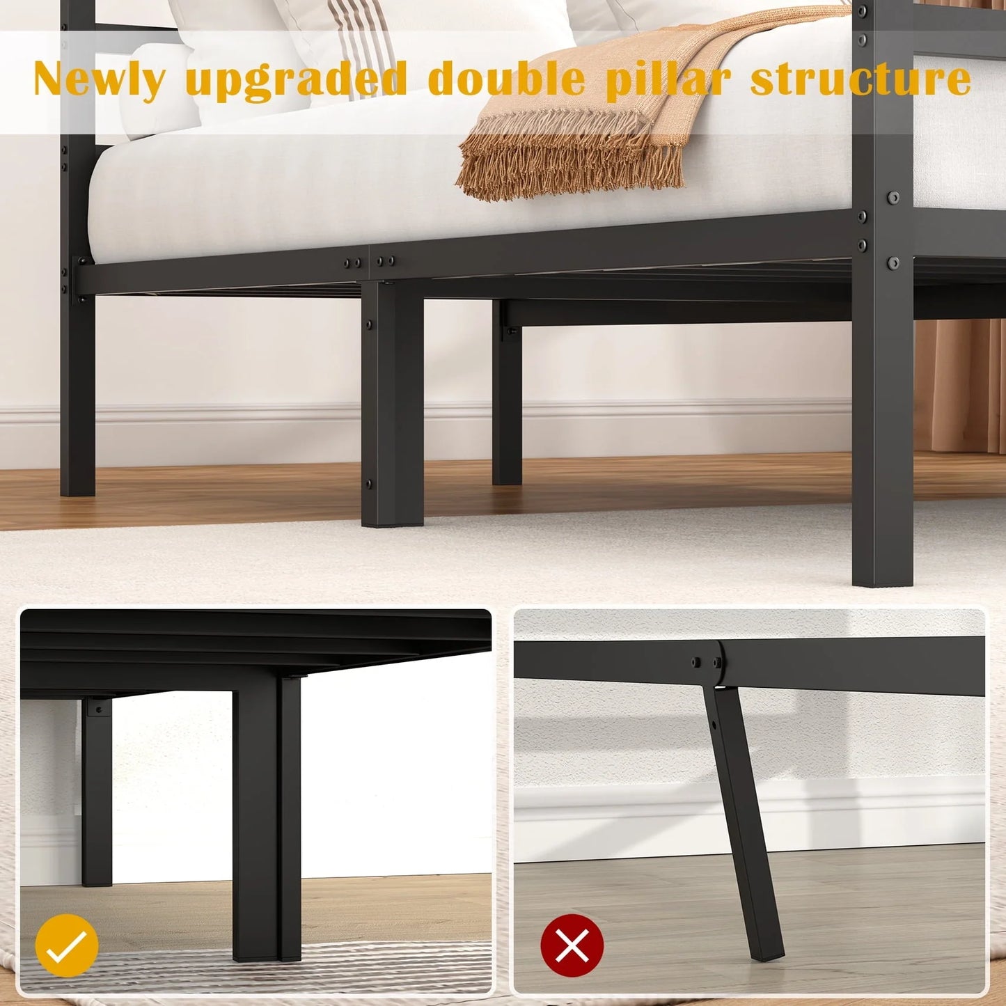 Mr IRONSTONE Heavy Duty Queen Size Metal Platform Bed Frame with Headboard and Footboard 14" High Under Bed Storage Space, No Box Spring Needed, Black