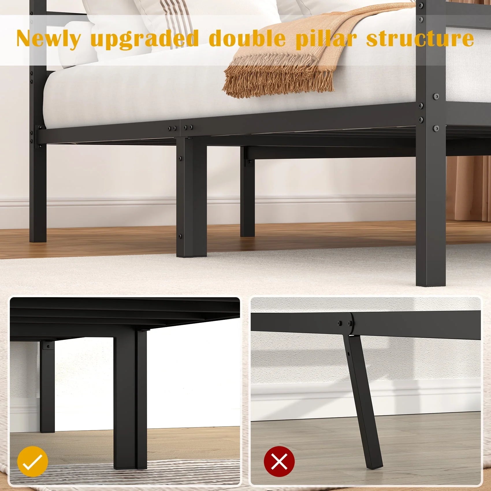 Mr IRONSTONE Heavy Duty Queen Size Metal Platform Bed Frame with Headboard and Footboard 14" High Under Bed Storage Space, No Box Spring Needed, Black