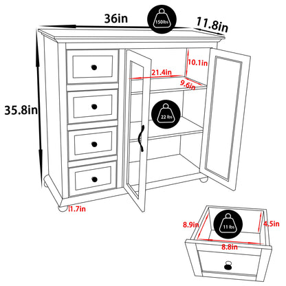 VEIKOUS Buffet Sideboard Storage Cabinet Kitchen Freestanding Cupboard Buffet Server for Dining Room, Dark Blue