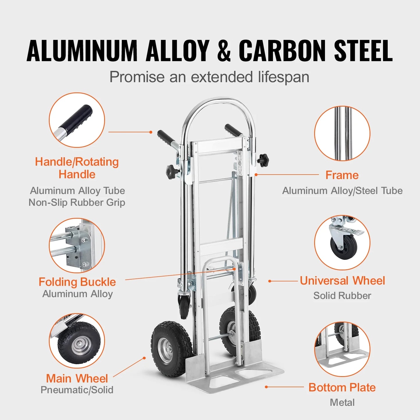 BENTISM Aluminum Hand Truck 4 in 1 Folding Dolly Cart 1000 lbs Capacity Heavy Duty