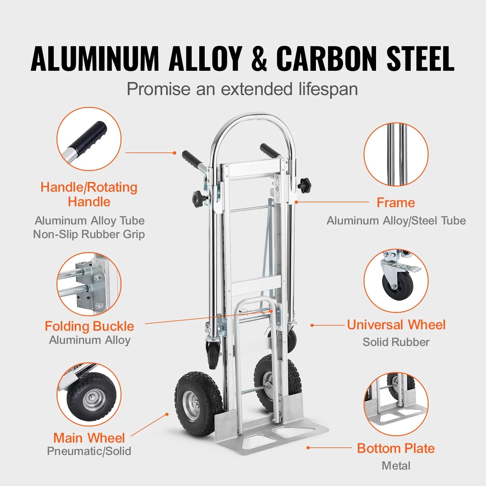 BENTISM Aluminum Hand Truck 4 in 1 Folding Dolly Cart 1000 lbs Capacity Heavy Duty