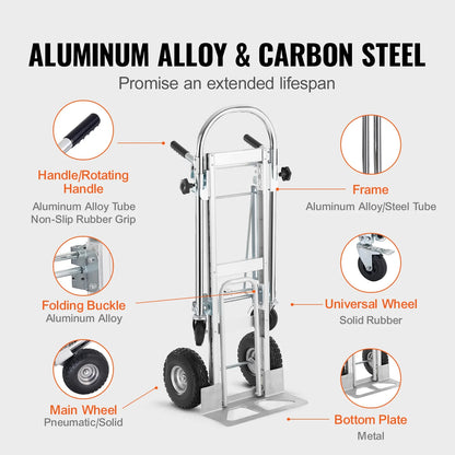 BENTISM Aluminum Hand Truck 4 in 1 Folding Dolly Cart 1000 lbs Capacity Heavy Duty