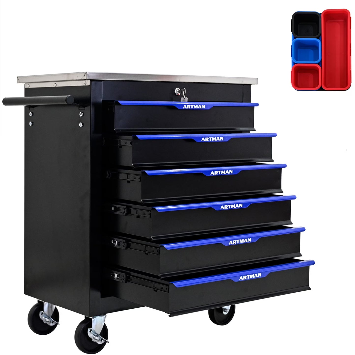 Aukfa Composable 25.9 in Tool Chest with 7 Drawers&7 Plastic Storage Box for Workshop Garage, Black