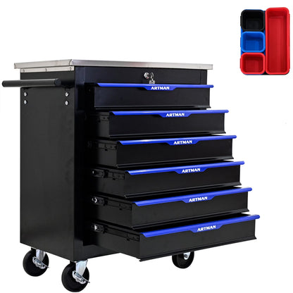 Aukfa Composable 25.9 in Tool Chest with 7 Drawers&7 Plastic Storage Box for Workshop Garage, Black