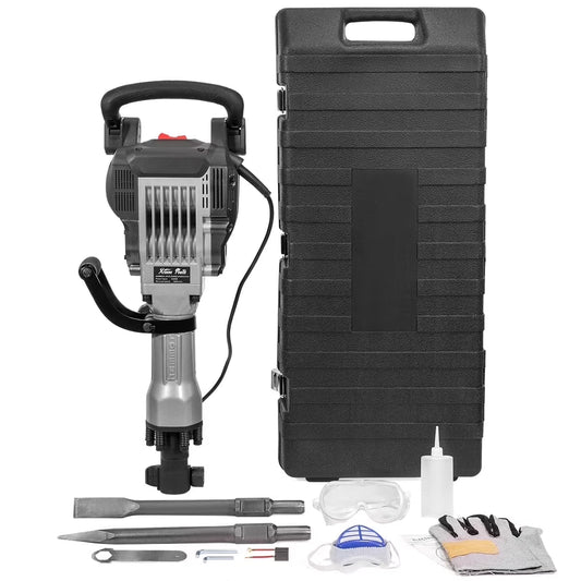 XtremepowerUS Demolition Jack Hammer Heavy Duty, 3600W Electric Jackhammer 1900BPM Power Drill Concrete Breaker Bar Point & Chisel Bits Chisel Set
